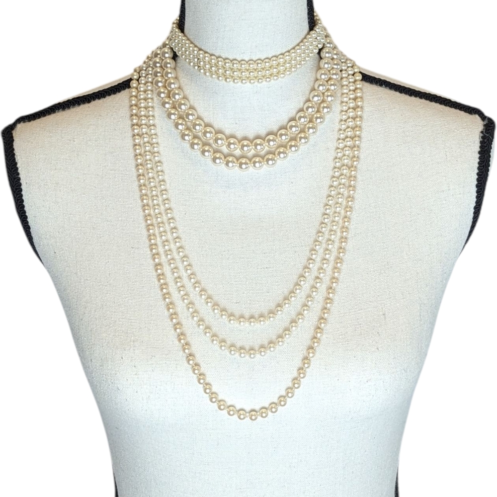 Vintage Necklace Beads Imitation Faux Pearl Mixed Lot of 4 Various Lengths